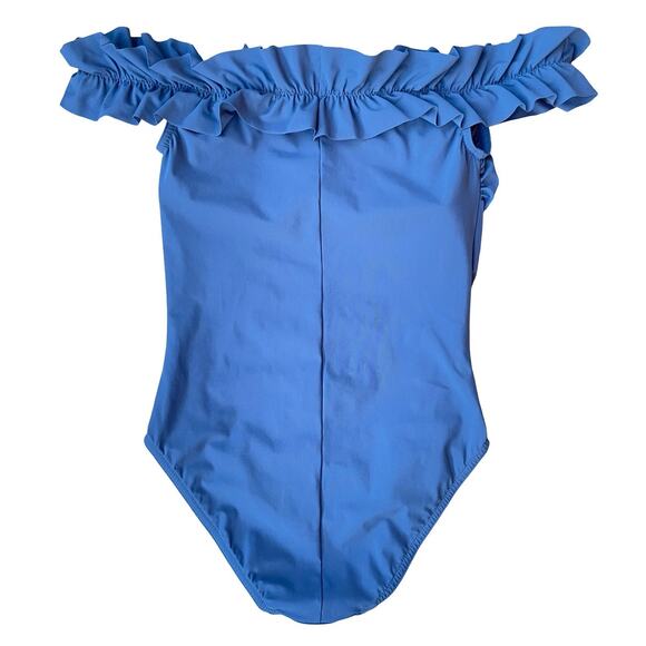 Karla Colletto Mondria Off Shoulder One Piece Swimsuit in Denim Blue - Size 6 - Picture 5 of 16
